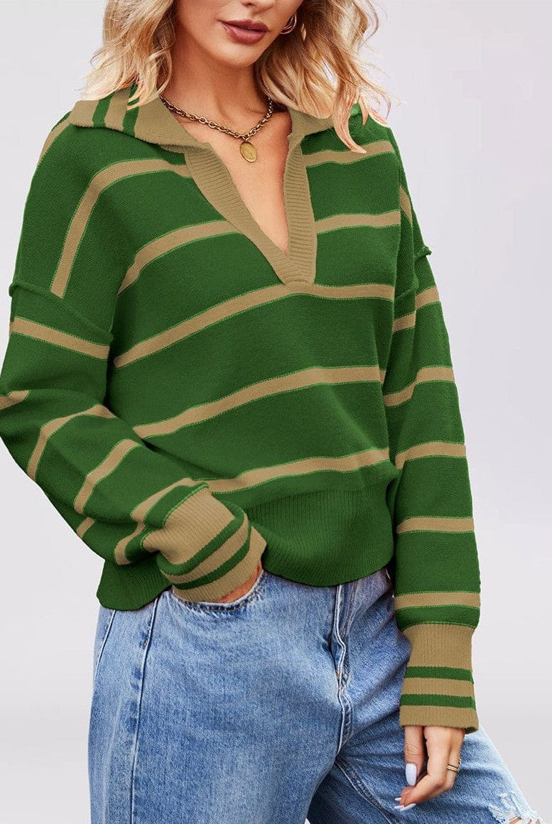 Valerie Stripe Long Sleeve Collar Sweater-Sweater-Krush Kandy, Women's Online Fashion Boutique Located in Phoenix, Arizona (Scottsdale Area)