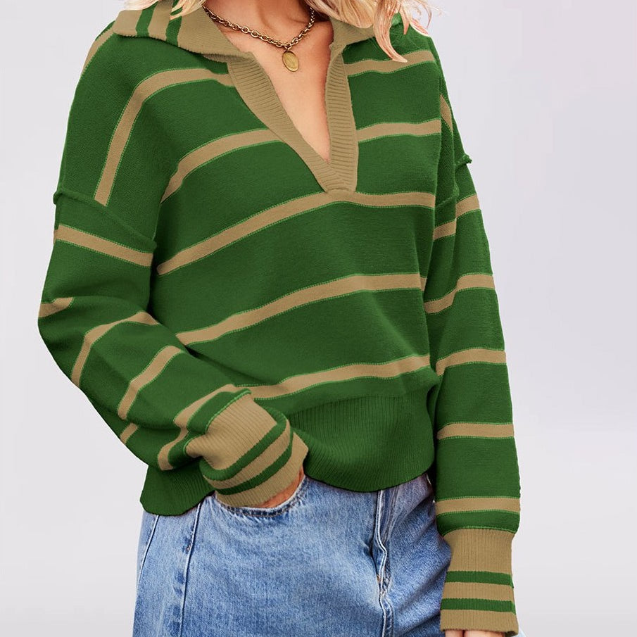 Valerie Stripe Long Sleeve Collar Sweater-Sweater-Krush Kandy, Women's Online Fashion Boutique Located in Phoenix, Arizona (Scottsdale Area)