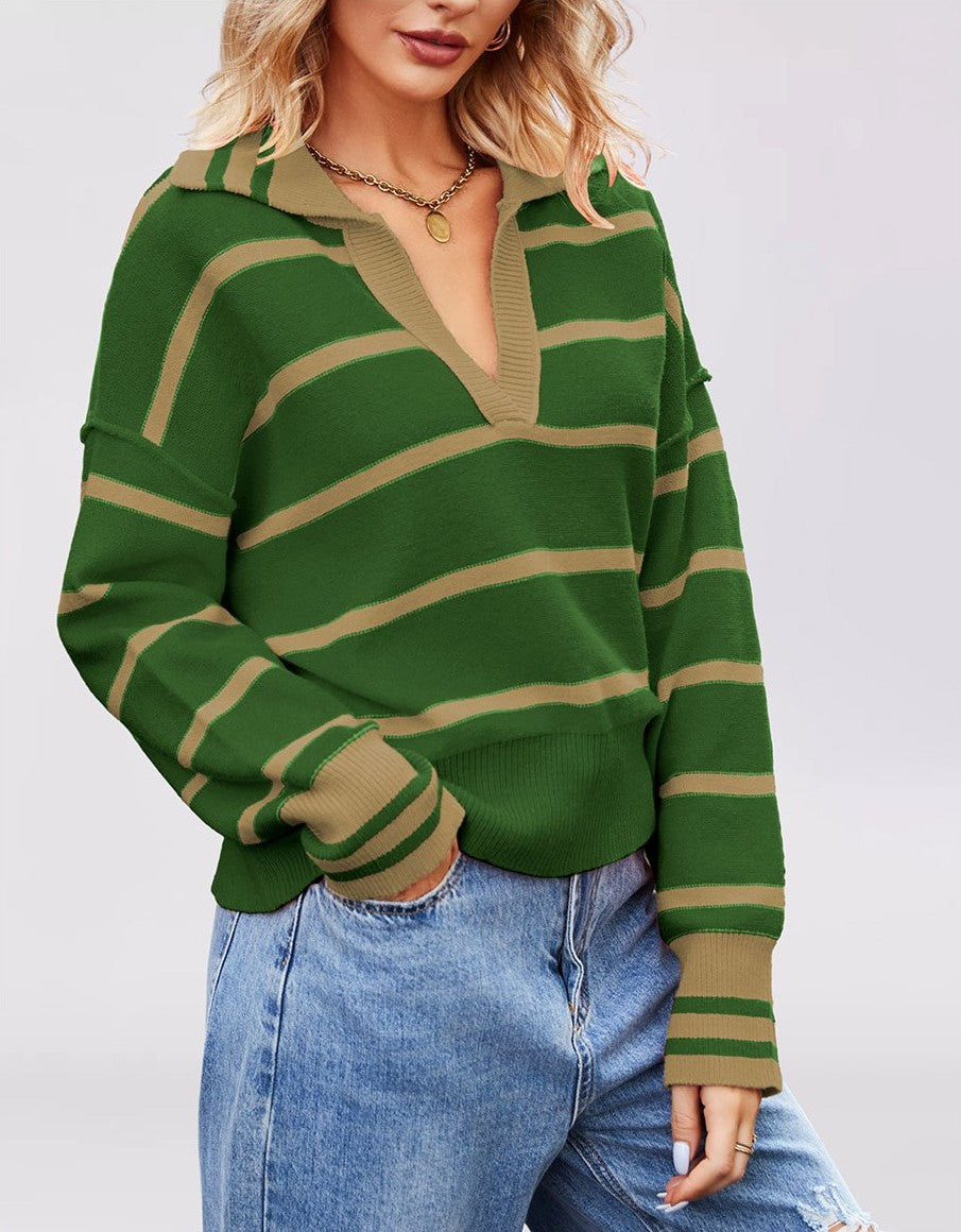 Valerie Stripe Long Sleeve Collar Sweater-Sweater-Krush Kandy, Women's Online Fashion Boutique Located in Phoenix, Arizona (Scottsdale Area)