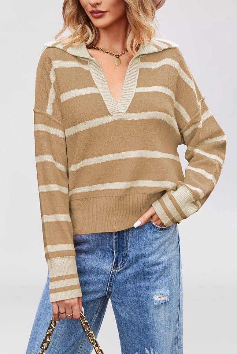 Valerie Stripe Long Sleeve Collar Sweater-Sweater-Krush Kandy, Women's Online Fashion Boutique Located in Phoenix, Arizona (Scottsdale Area)