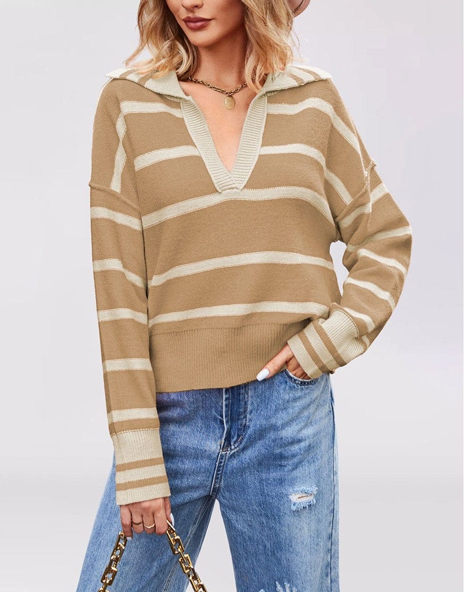 Valerie Stripe Long Sleeve Collar Sweater-Sweater-Krush Kandy, Women's Online Fashion Boutique Located in Phoenix, Arizona (Scottsdale Area)