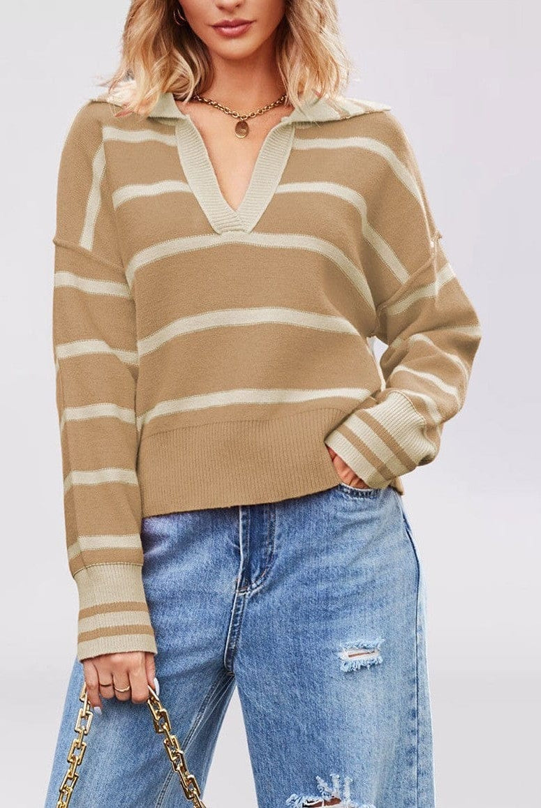 Valerie Stripe Long Sleeve Collar Sweater-Sweater-Krush Kandy, Women's Online Fashion Boutique Located in Phoenix, Arizona (Scottsdale Area)