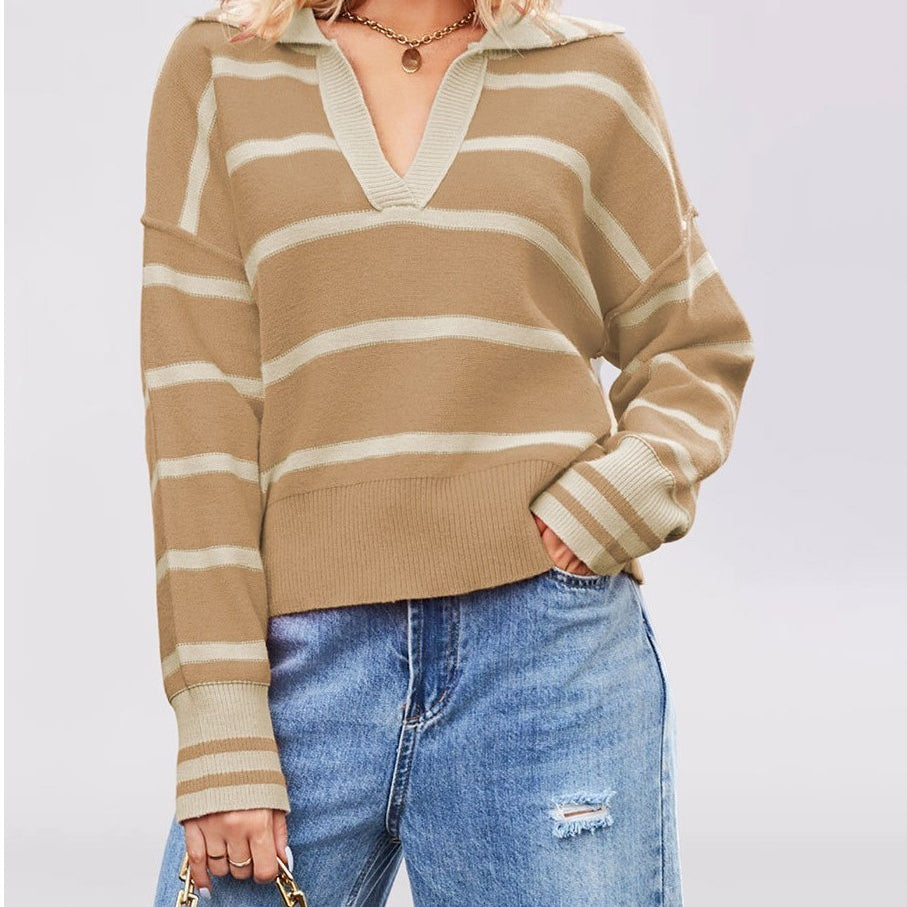 Valerie Stripe Long Sleeve Collar Sweater-Sweater-Krush Kandy, Women's Online Fashion Boutique Located in Phoenix, Arizona (Scottsdale Area)