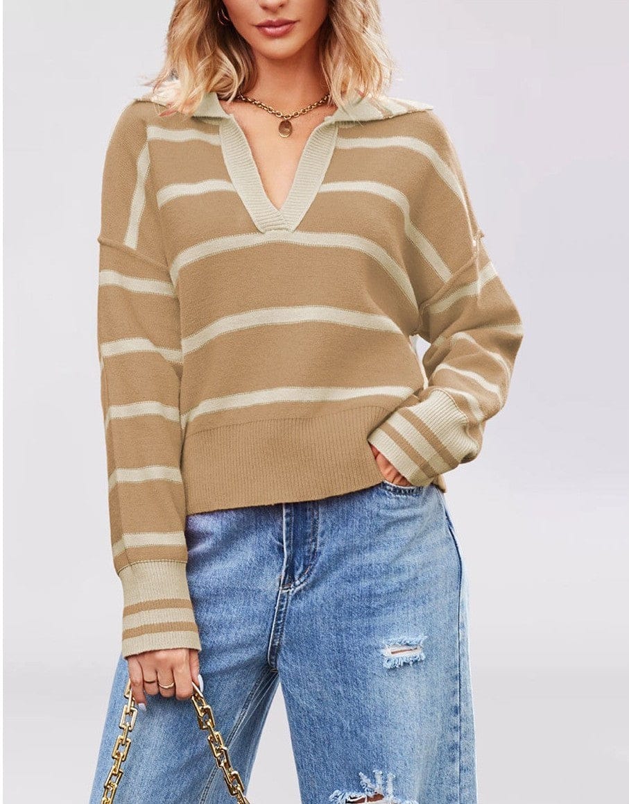 Valerie Stripe Long Sleeve Collar Sweater-Sweater-Krush Kandy, Women's Online Fashion Boutique Located in Phoenix, Arizona (Scottsdale Area)