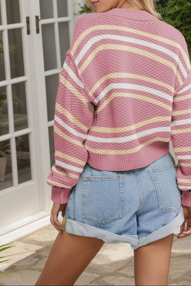 Stripe Button Up Sweater-Tops-Krush Kandy, Women's Online Fashion Boutique Located in Phoenix, Arizona (Scottsdale Area)