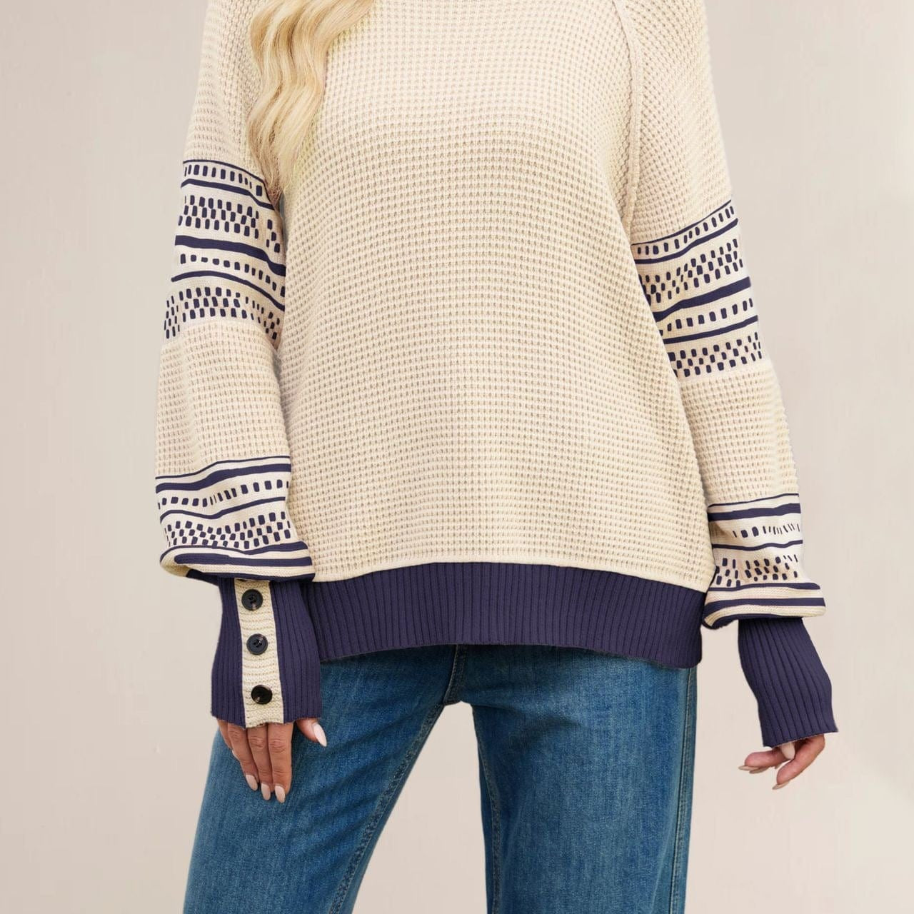 Retro Grid Waffle Knit Sweater-Sweaters-Krush Kandy, Women's Online Fashion Boutique Located in Phoenix, Arizona (Scottsdale Area)