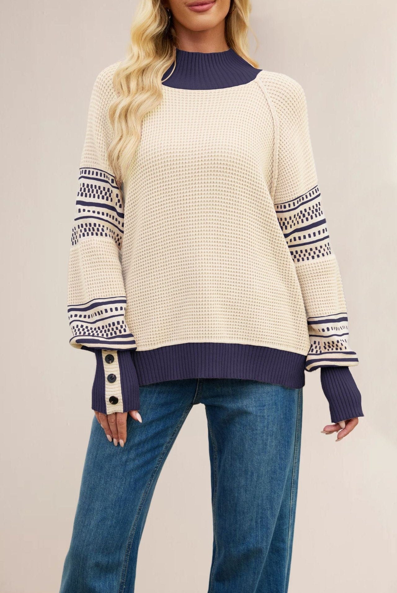 Retro Grid Waffle Knit Sweater-Sweaters-Krush Kandy, Women's Online Fashion Boutique Located in Phoenix, Arizona (Scottsdale Area)