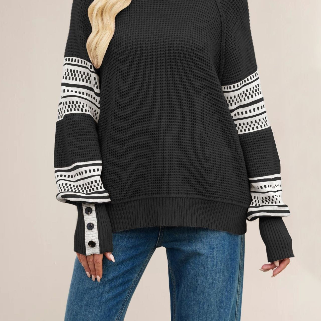 Retro Grid Waffle Knit Sweater-Sweaters-Krush Kandy, Women's Online Fashion Boutique Located in Phoenix, Arizona (Scottsdale Area)