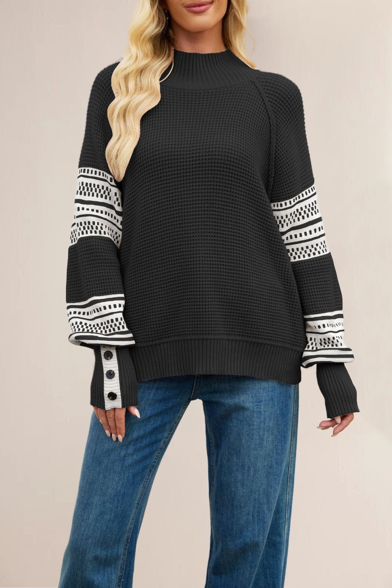 Retro Grid Waffle Knit Sweater-Sweaters-Krush Kandy, Women's Online Fashion Boutique Located in Phoenix, Arizona (Scottsdale Area)