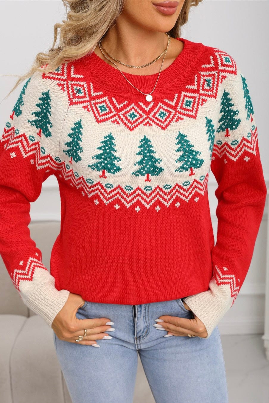 Vintage Pines Soft Knit Holiday Sweater-Sweaters-Krush Kandy, Women's Online Fashion Boutique Located in Phoenix, Arizona (Scottsdale Area)