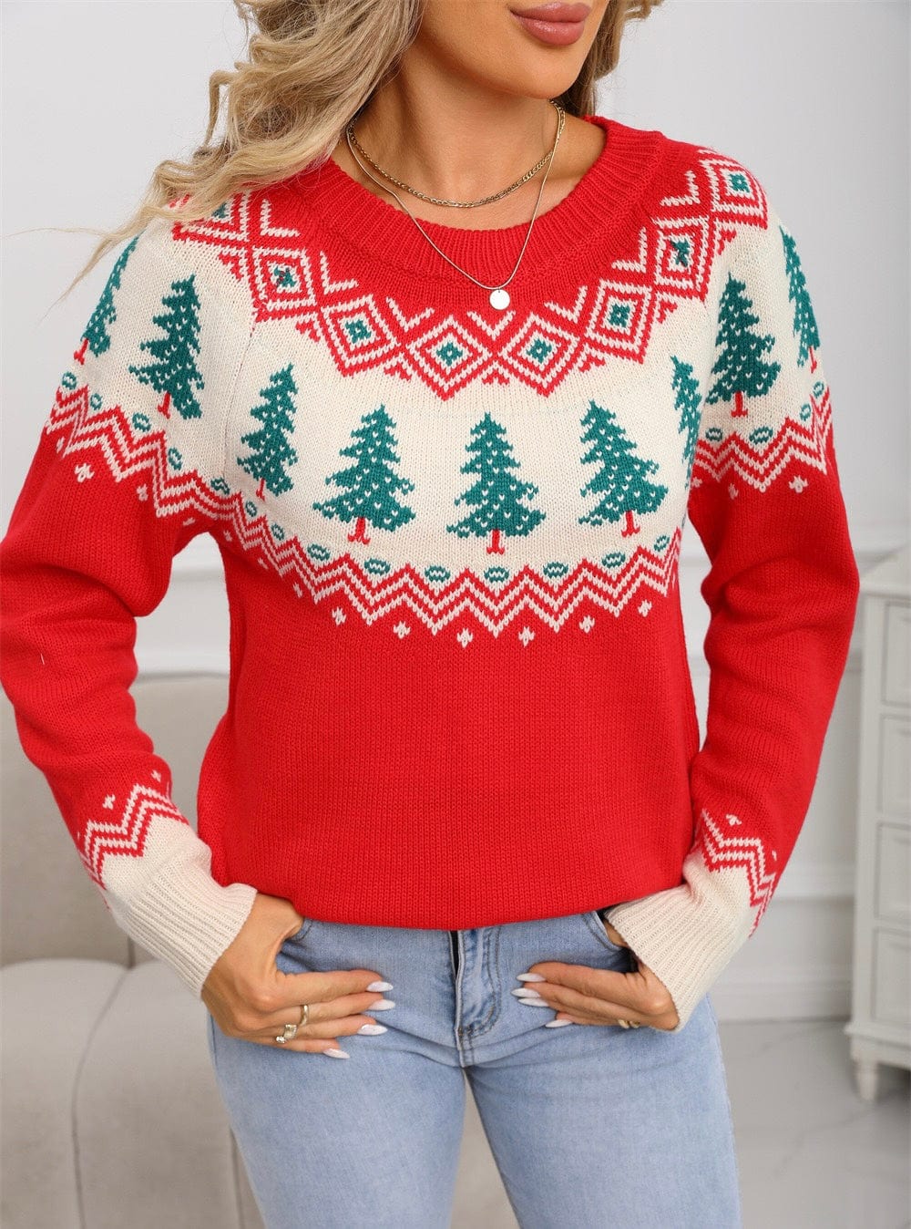 Vintage Pines Soft Knit Holiday Sweater-Sweaters-Krush Kandy, Women's Online Fashion Boutique Located in Phoenix, Arizona (Scottsdale Area)