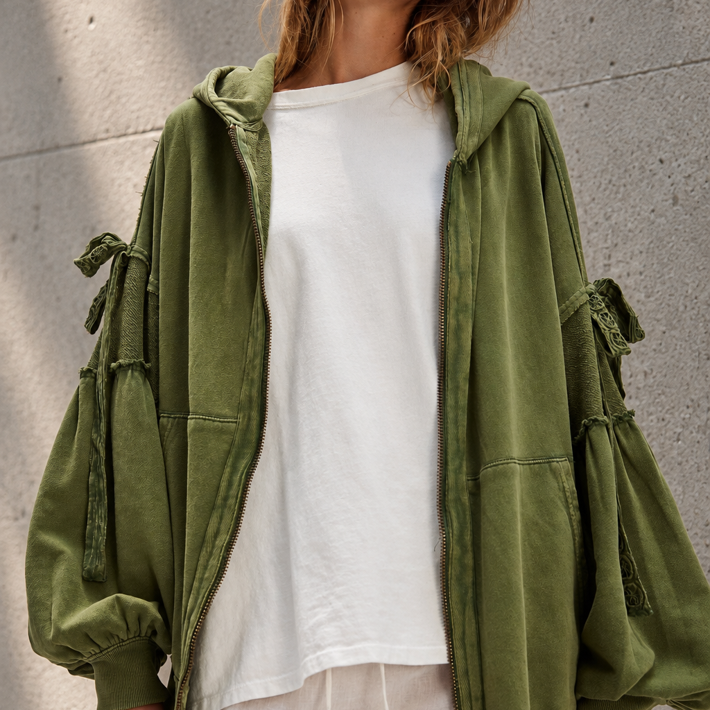 Olive Balloon-Sleeve Hoodie Portrait.png