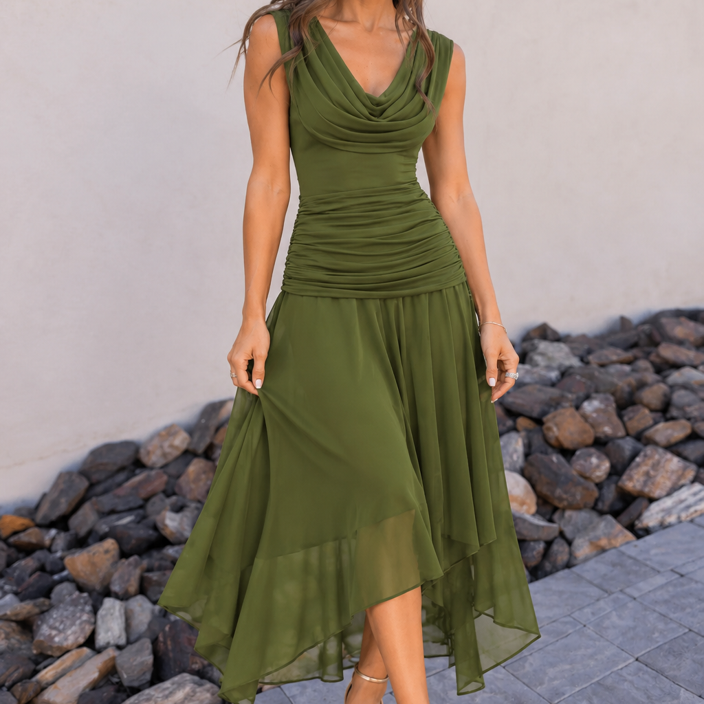 Olive Green Dress Against Stucco.png