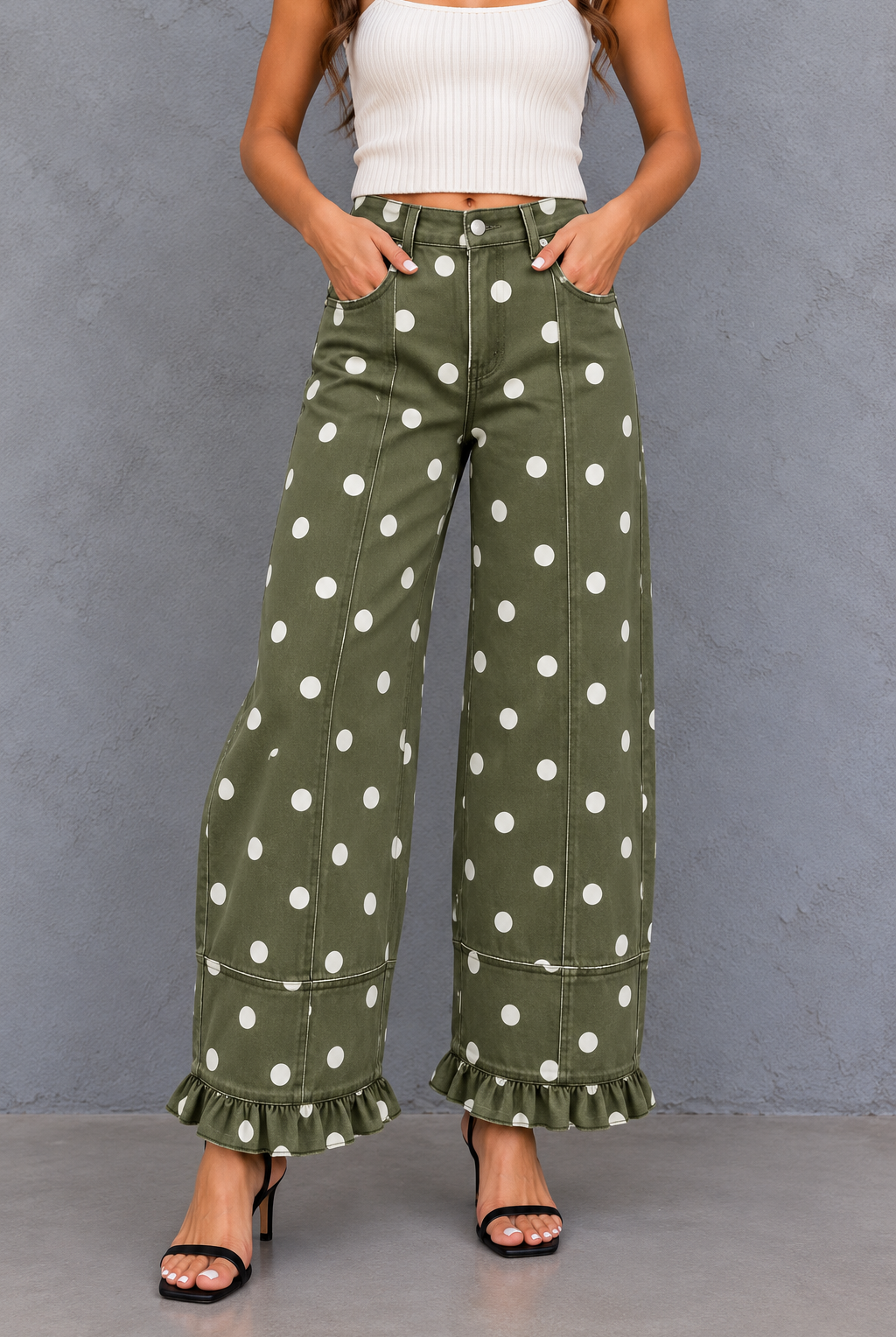 Olive Polka-Dot Ruffle-Hem Pants.png