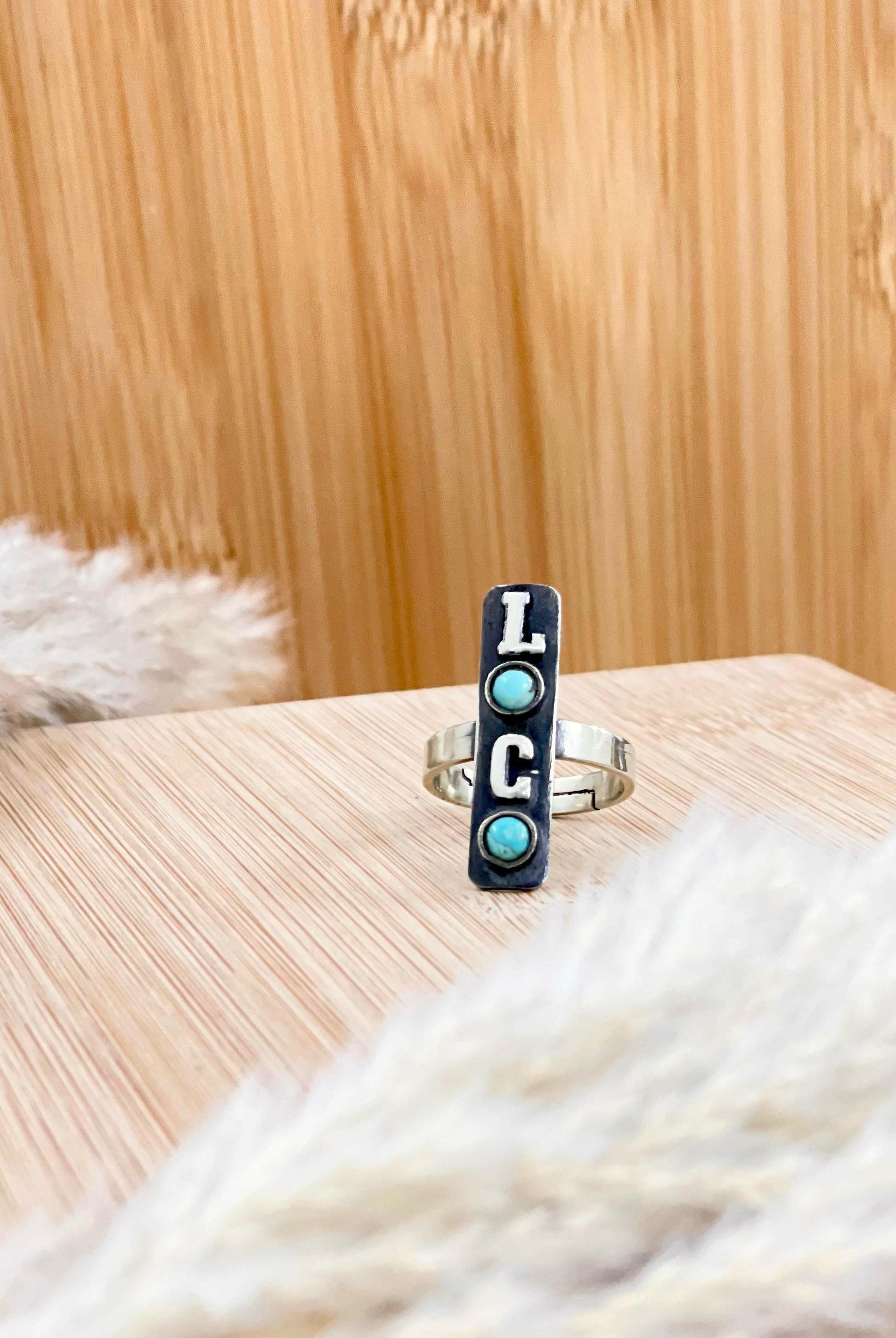 Prairie Skies Initial Bar Stone Ring PREORDER-Rings-Krush Kandy, Women's Online Fashion Boutique Located in Phoenix, Arizona (Scottsdale Area)