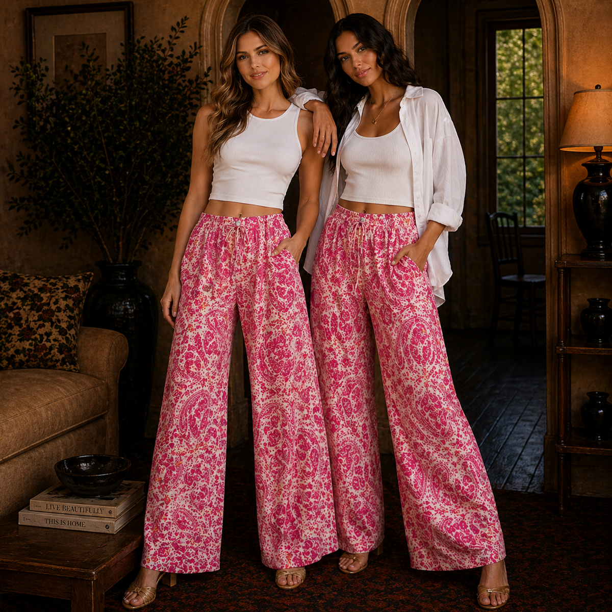 Paisley Print Wide-Legged Pants in Breathable Fabric – Krush Kandy