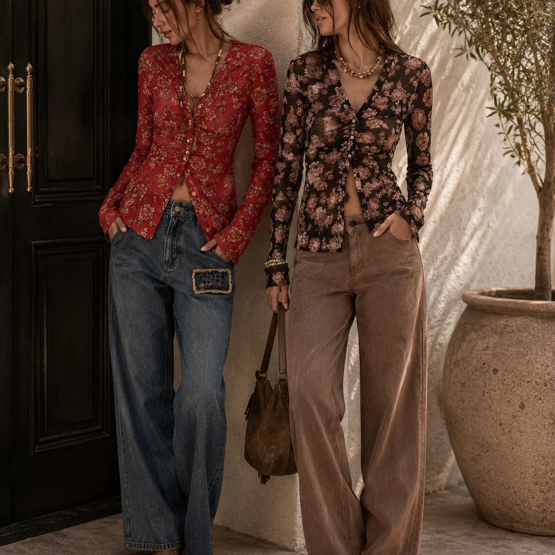 Petalwood Mesh Dreamer Button Sheer Long Sleeve Top