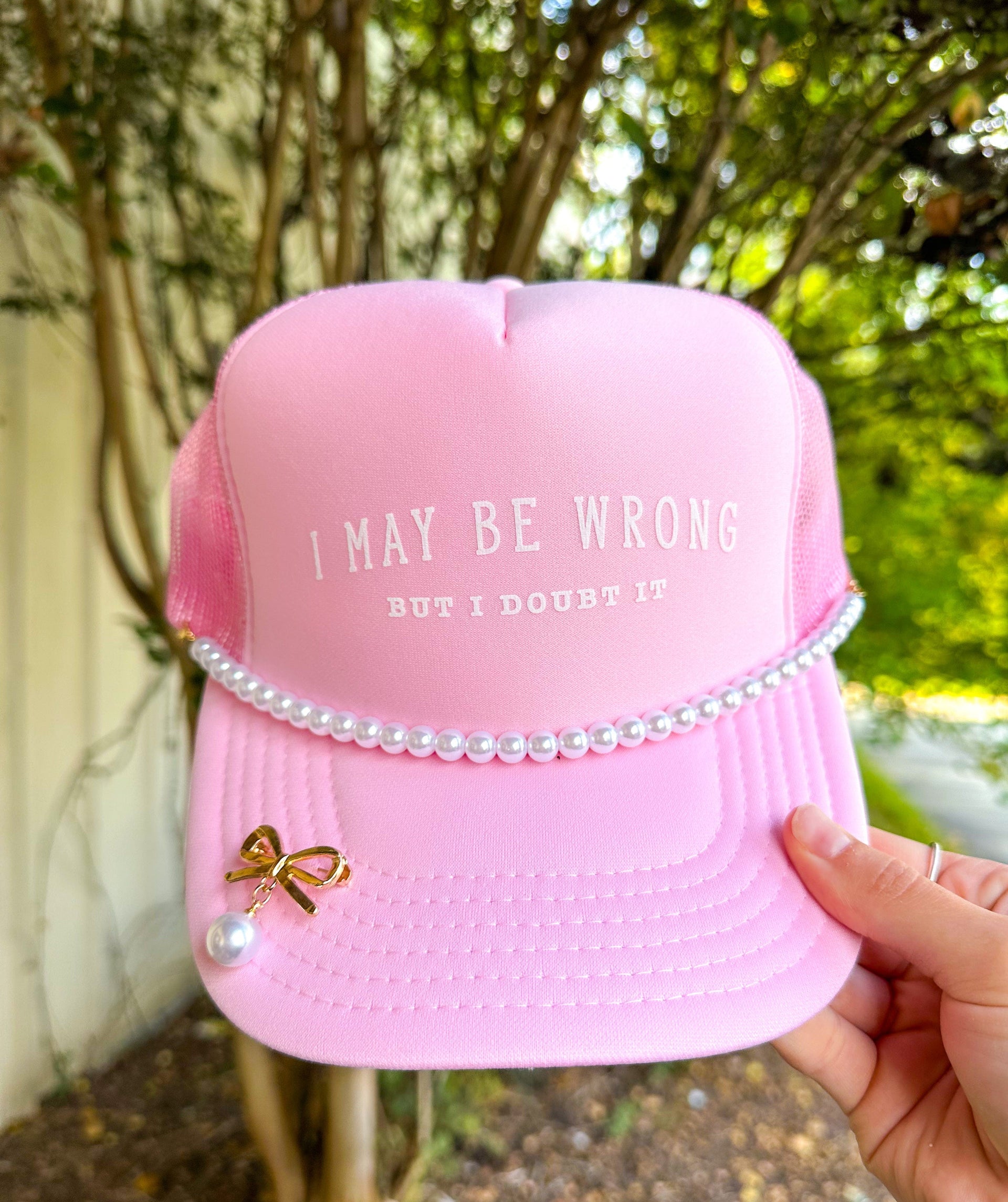 I May Be Wrong But I Doubt It Light Pink Trucker-hat-Krush Kandy, Women's Online Fashion Boutique Located in Phoenix, Arizona (Scottsdale Area)