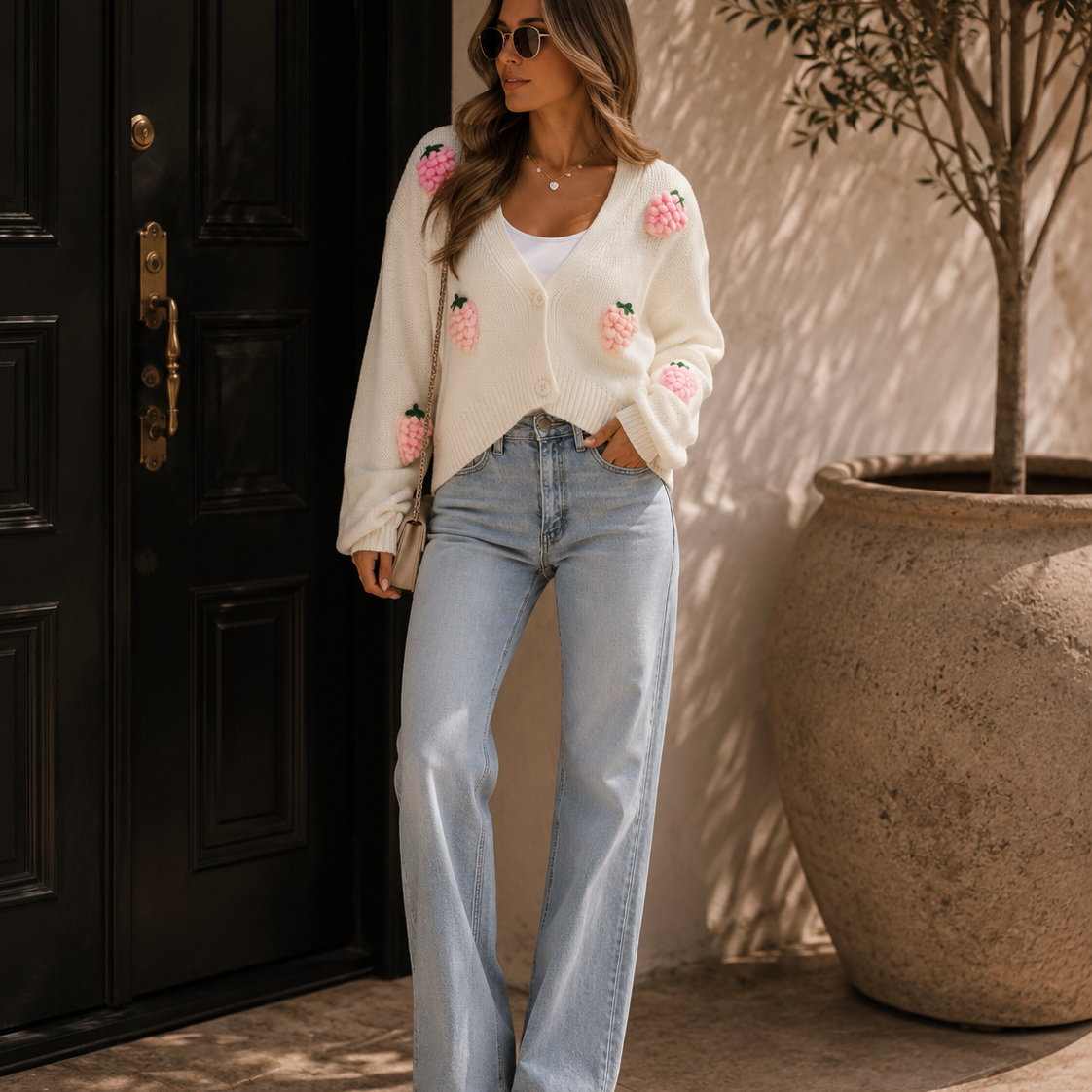 Pink Strawberry Knit Cardigan