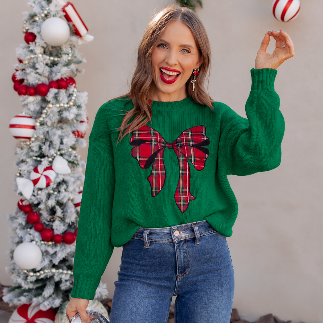 Plaid Bow Holiday Sweater \ KKB EXCLUSIVE XS-3X