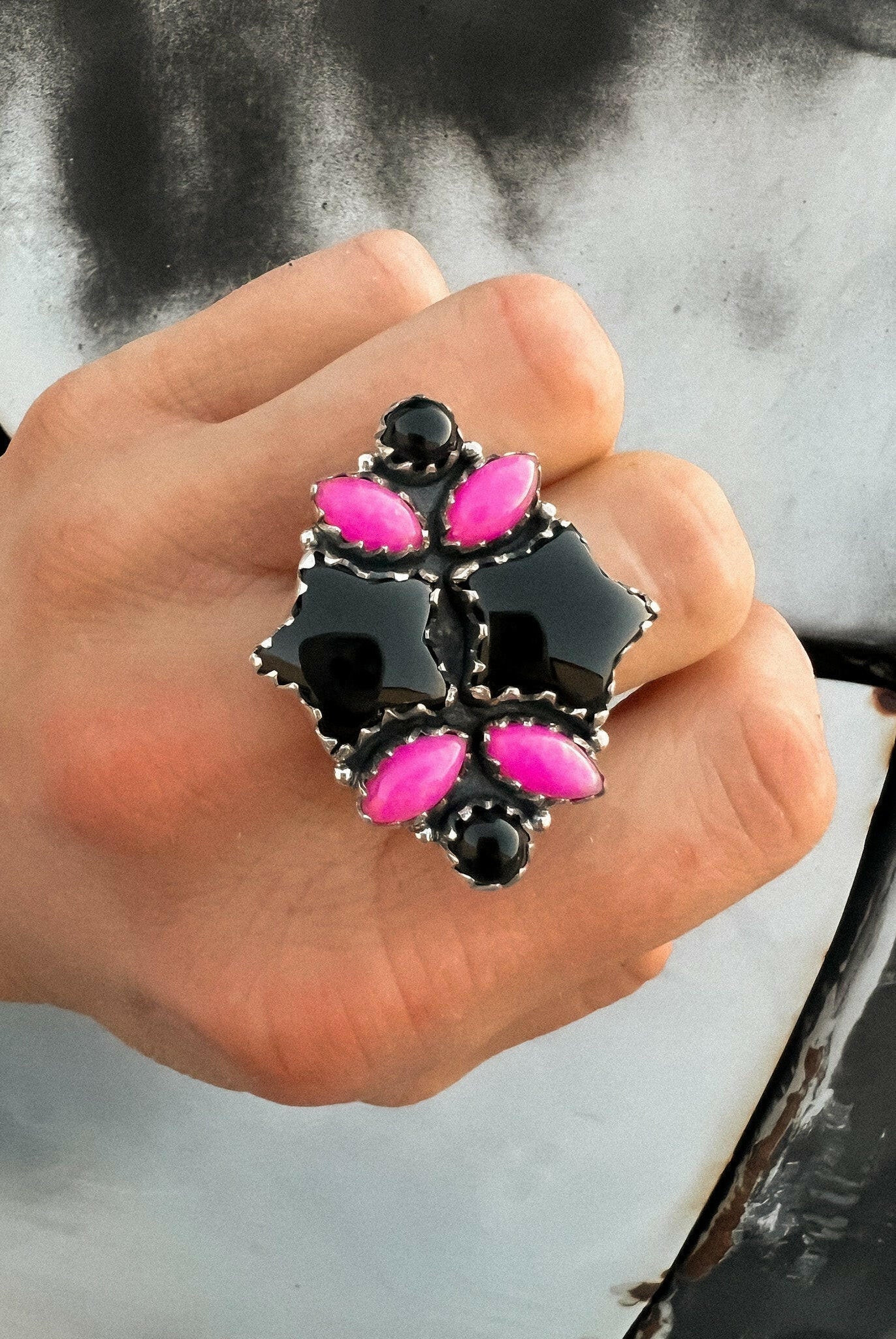 Electra Neon Opal & Black Onyx Cluster Ring-Krush Kandy, Women's Online Fashion Boutique Located in Phoenix, Arizona (Scottsdale Area)