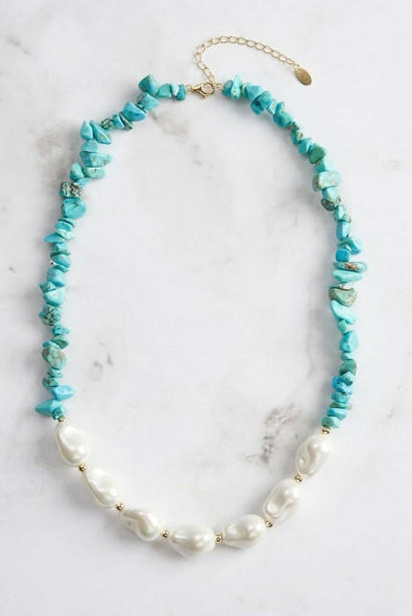 Turquoise & Pearl Vintage Beaded Necklace-Necklaces-Krush Kandy, Women's Online Fashion Boutique Located in Phoenix, Arizona (Scottsdale Area)