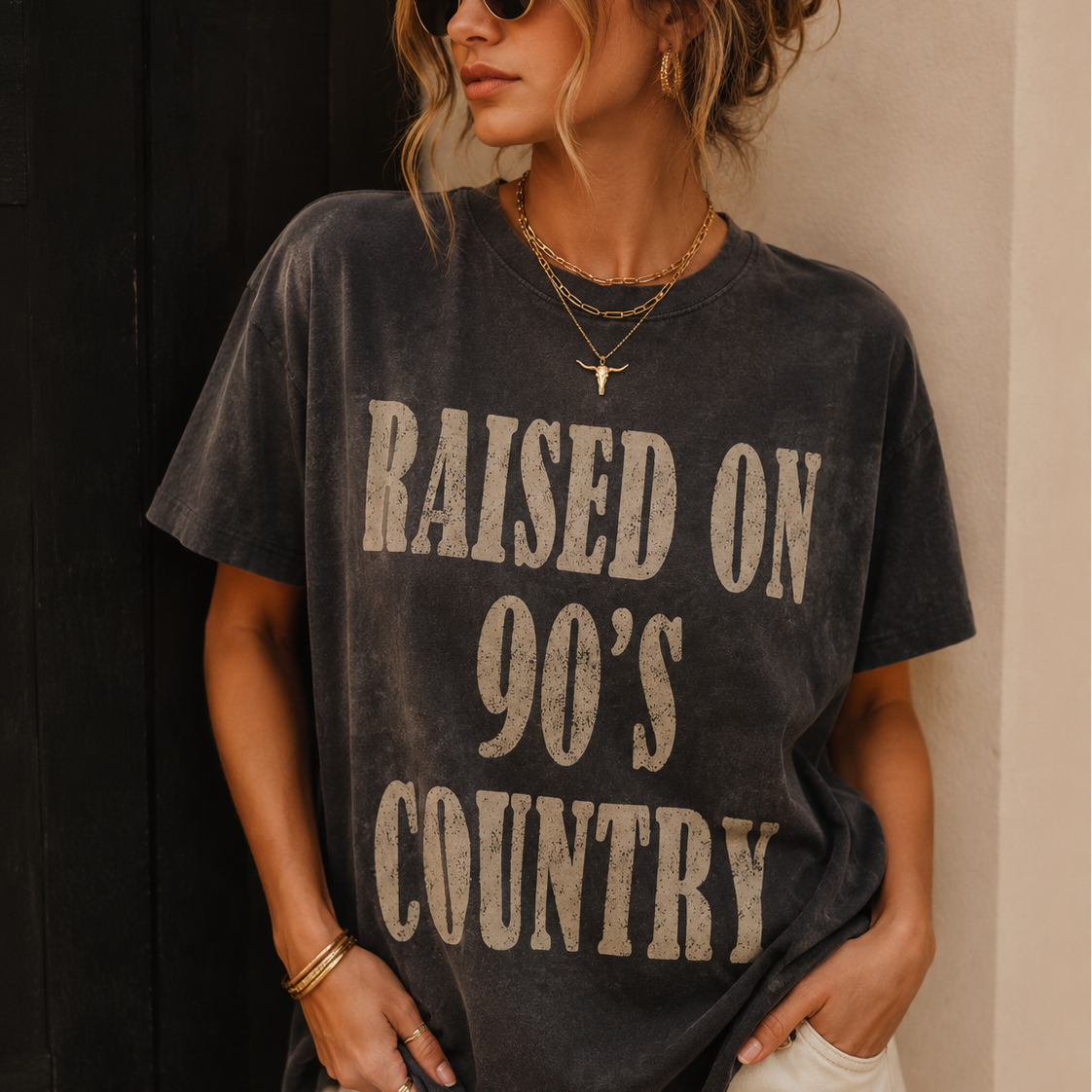 Raised on 90's Country Mineral Washed Graphic Tee