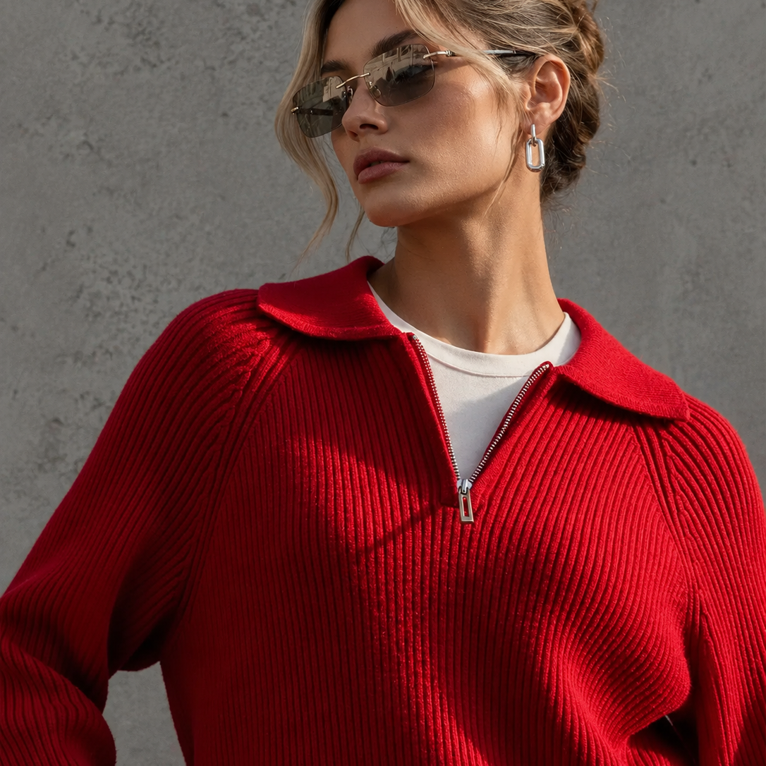 Sloane Avenue Ribbed Half-Zip Collared Sweater