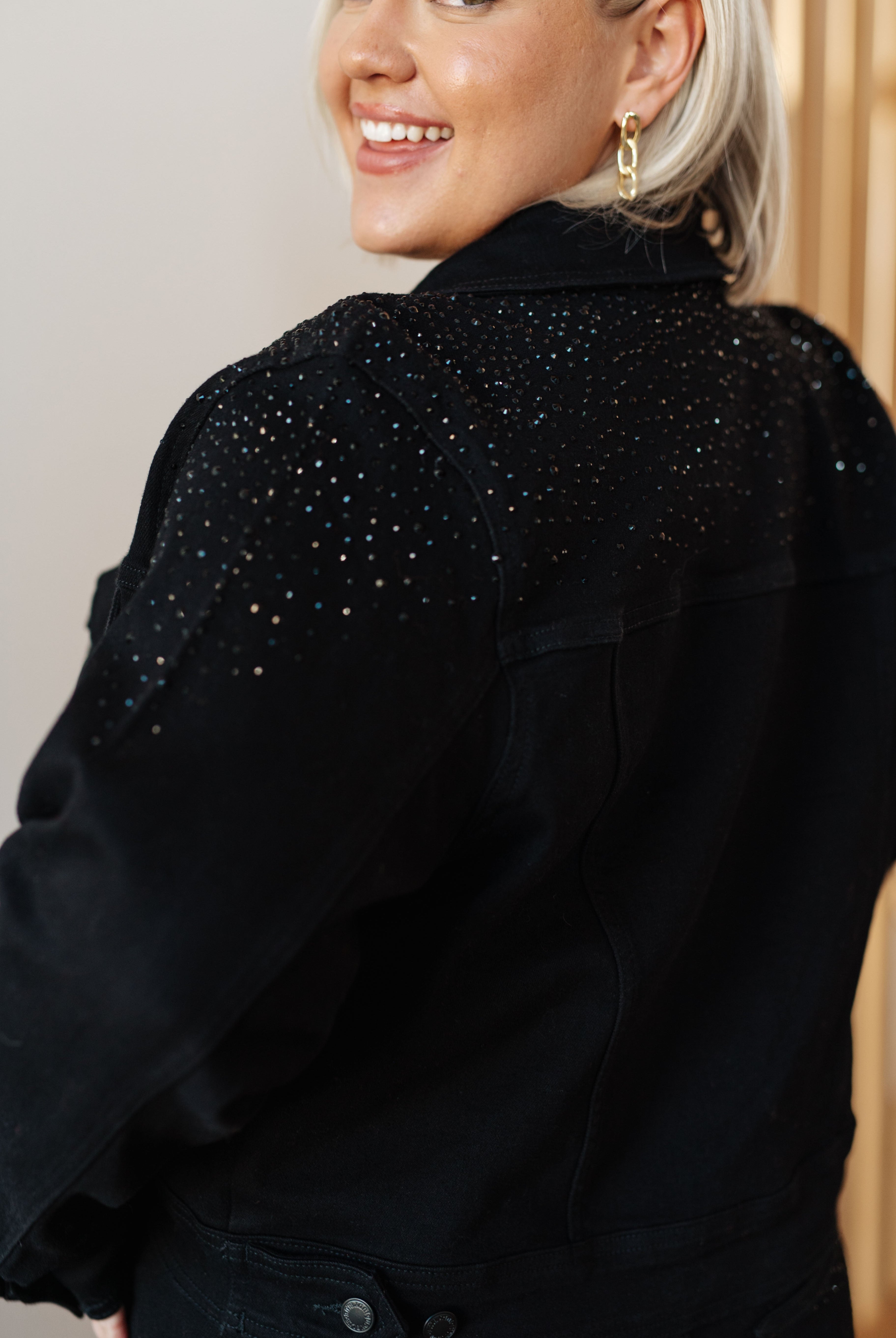 Reese Rhinestone Denim Jacket in Black-Jackets-Krush Kandy, Women's Online Fashion Boutique Located in Phoenix, Arizona (Scottsdale Area)
