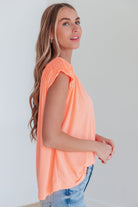 Ruched Cap Sleeve Top in Neon Orange-Short Sleeve Tops-Krush Kandy, Women's Online Fashion Boutique Located in Phoenix, Arizona (Scottsdale Area)
