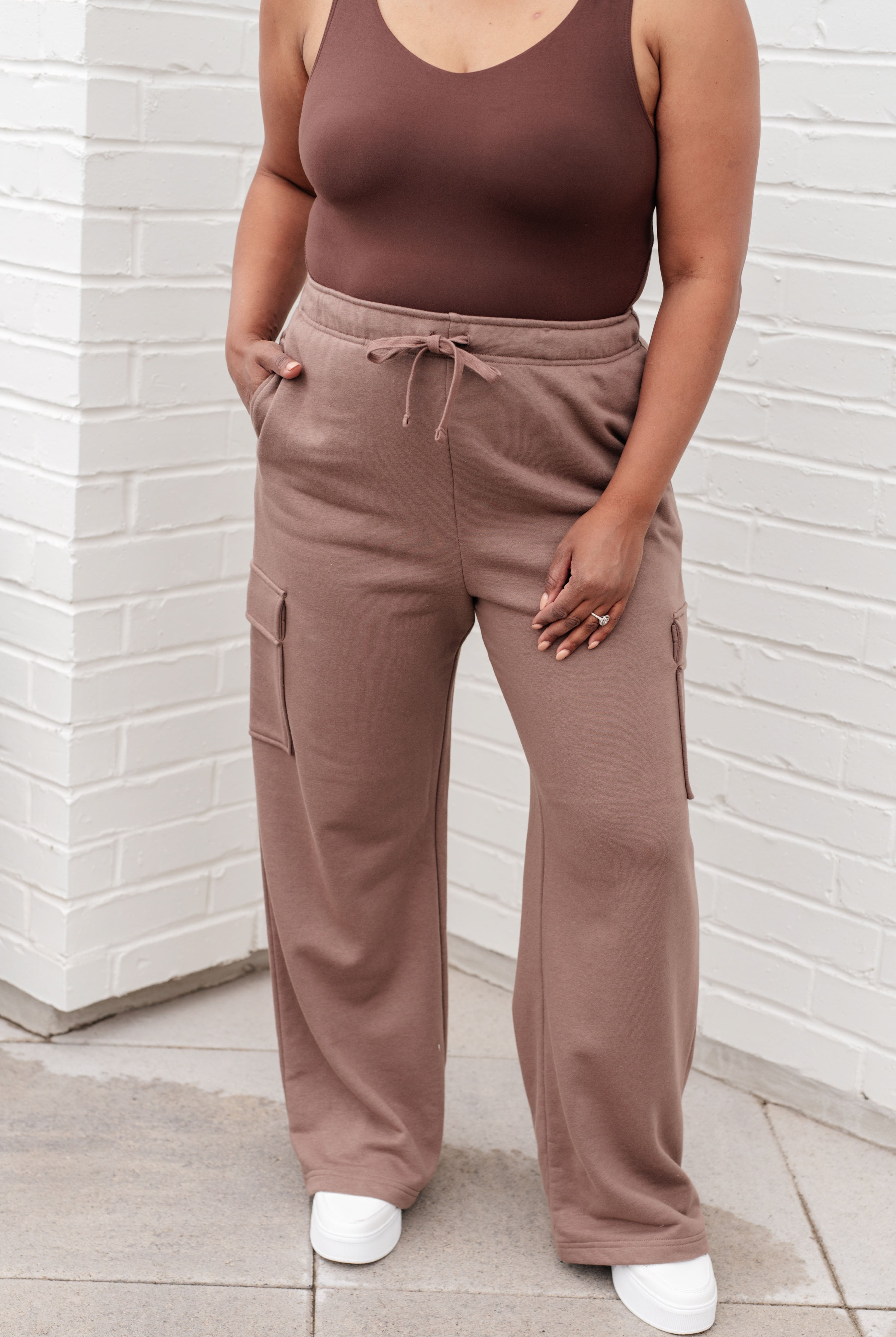 Run, Don't Walk Cargo Sweatpants in Smokey Brown-Sweatpants-Krush Kandy, Women's Online Fashion Boutique Located in Phoenix, Arizona (Scottsdale Area)