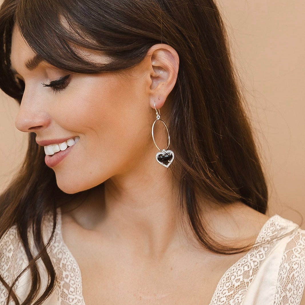 With All My Love Stone Heart Drop Hoop Earring-Earrings-Krush Kandy, Women's Online Fashion Boutique Located in Phoenix, Arizona (Scottsdale Area)