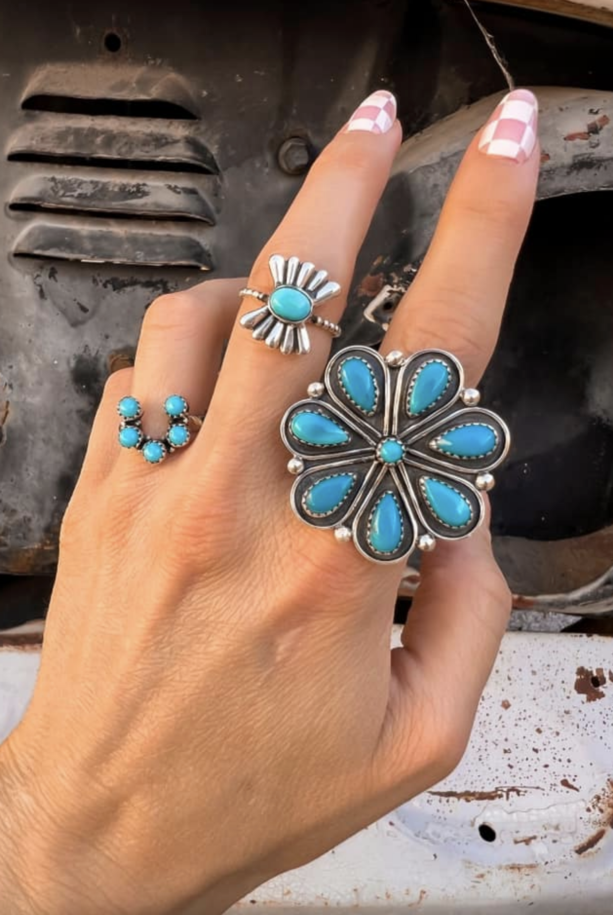 Flower Concho Sterling Silver Stone Ring MADE TO ORDER-Cluster Rings-Krush Kandy, Women's Online Fashion Boutique Located in Phoenix, Arizona (Scottsdale Area)