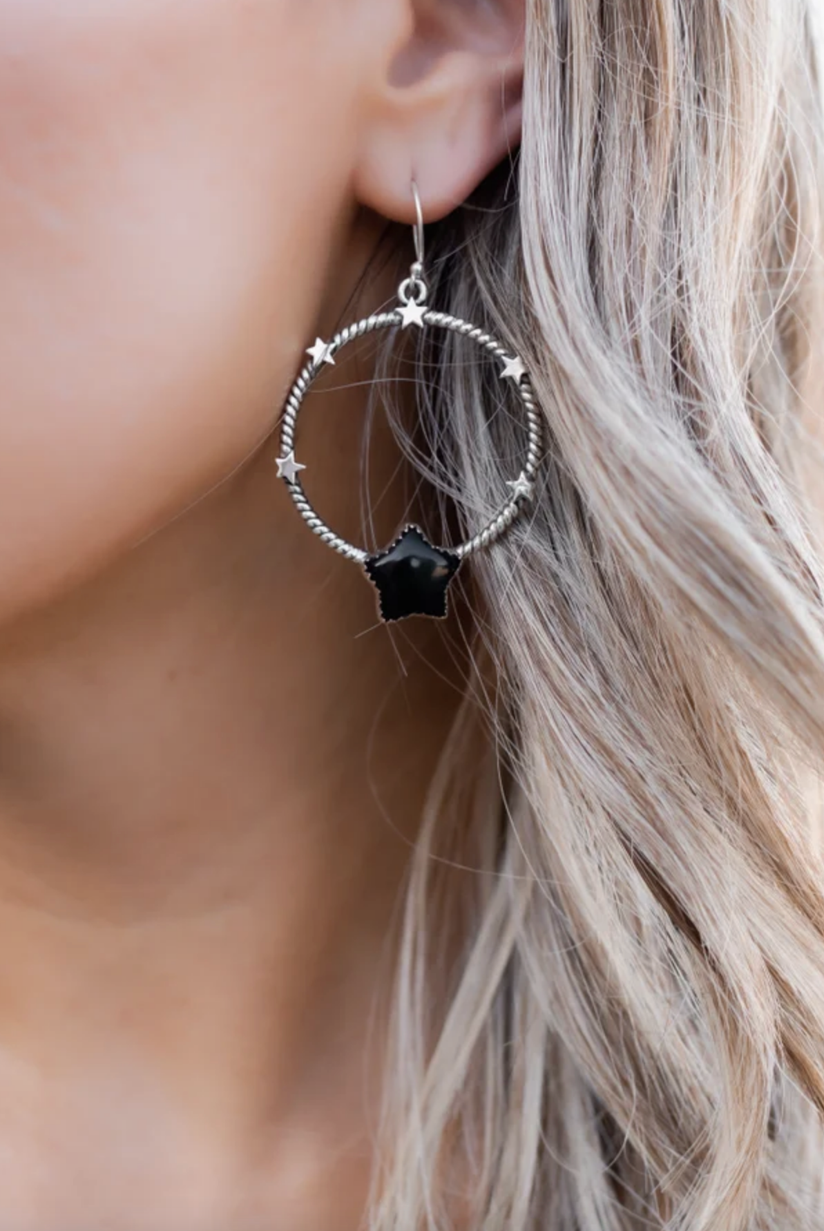Star Gazed Hoop Sterling Silver Earring-Drop Earrings-Krush Kandy, Women's Online Fashion Boutique Located in Phoenix, Arizona (Scottsdale Area)