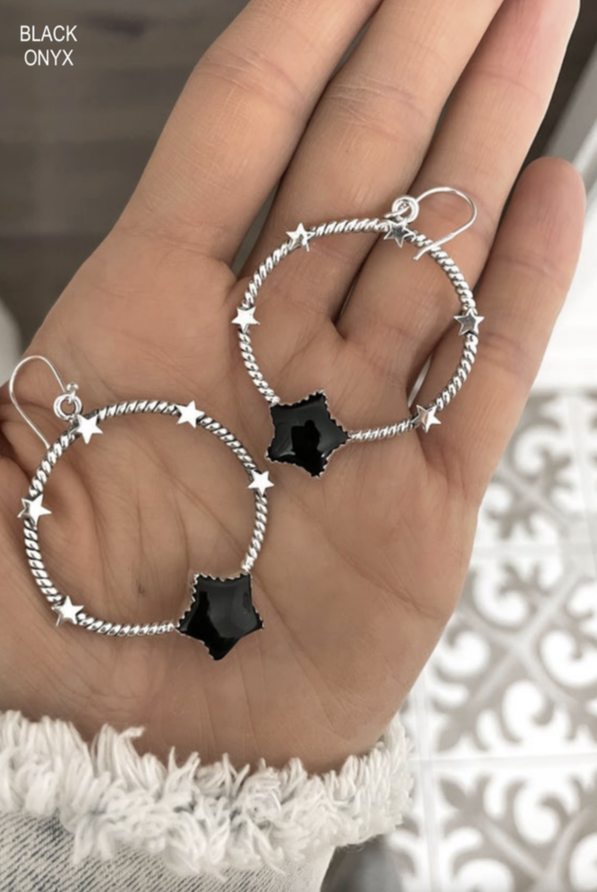 Star Gazed Hoop Sterling Silver Earring-Drop Earrings-Krush Kandy, Women's Online Fashion Boutique Located in Phoenix, Arizona (Scottsdale Area)
