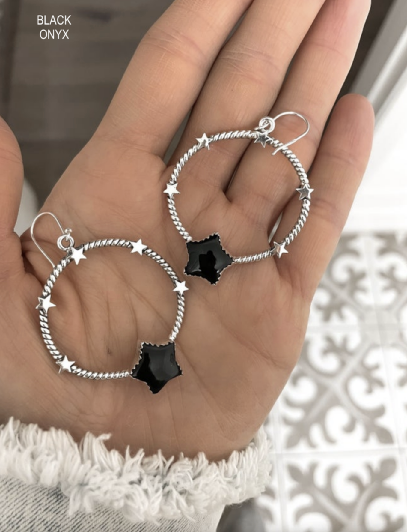 Star Gazed Hoop Sterling Silver Earring-Drop Earrings-Krush Kandy, Women's Online Fashion Boutique Located in Phoenix, Arizona (Scottsdale Area)