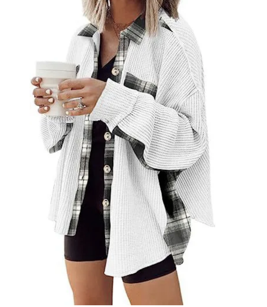 Spliced Plaid Detail Shacket | S-2X-Jackets-Krush Kandy, Women's Online Fashion Boutique Located in Phoenix, Arizona (Scottsdale Area)