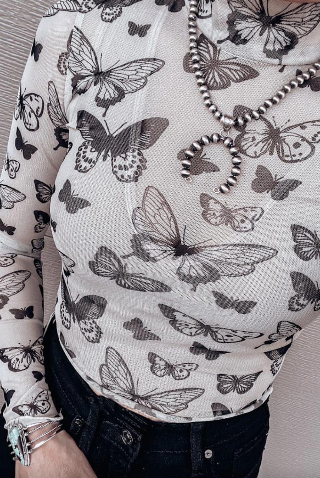 You Give Me Butterflies Mesh Top-Long Sleeve Tops-Krush Kandy, Women's Online Fashion Boutique Located in Phoenix, Arizona (Scottsdale Area)