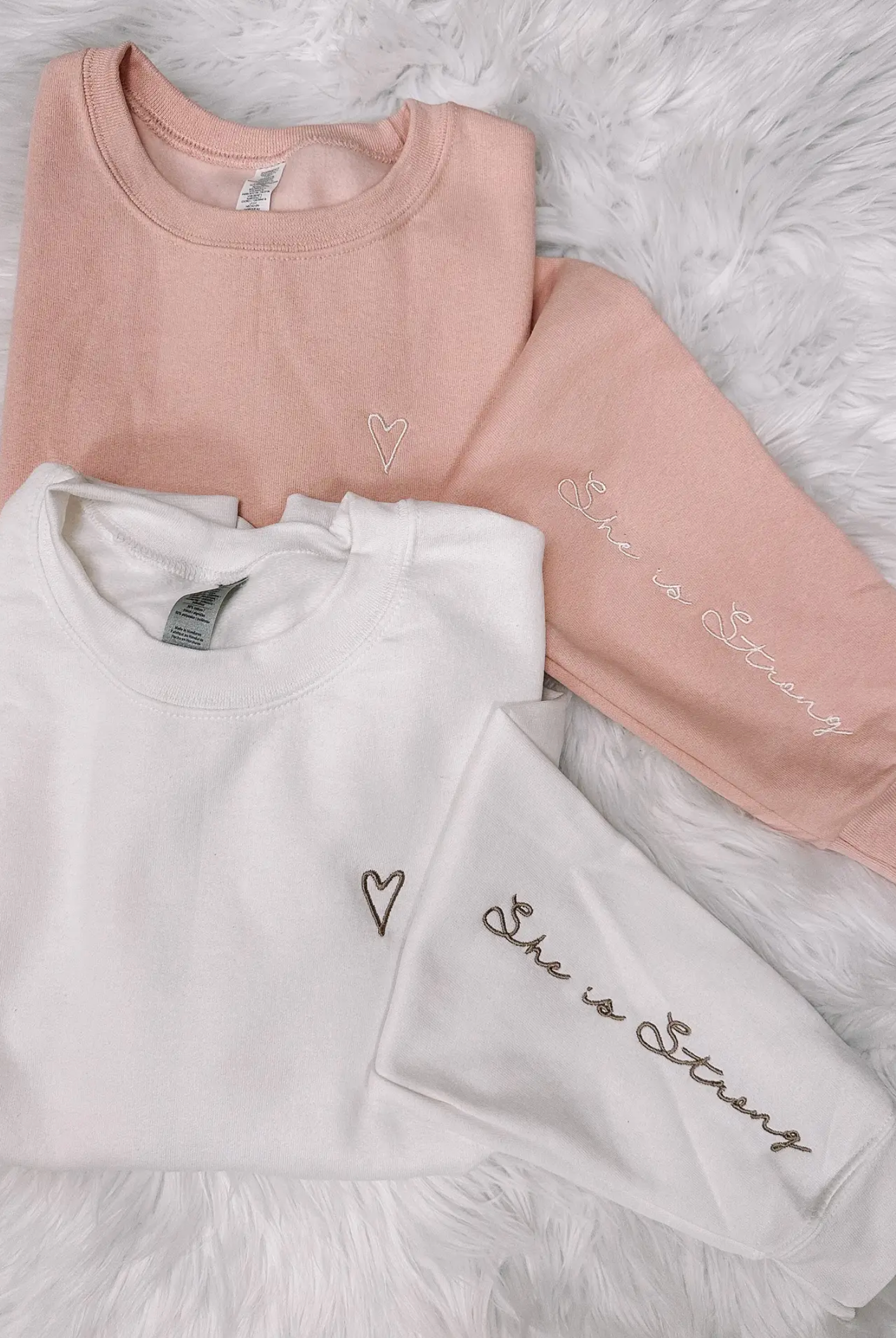 Embroidered She Is Strong Sweatshirt PREORDER-Graphic Tees-Krush Kandy, Women's Online Fashion Boutique Located in Phoenix, Arizona (Scottsdale Area)