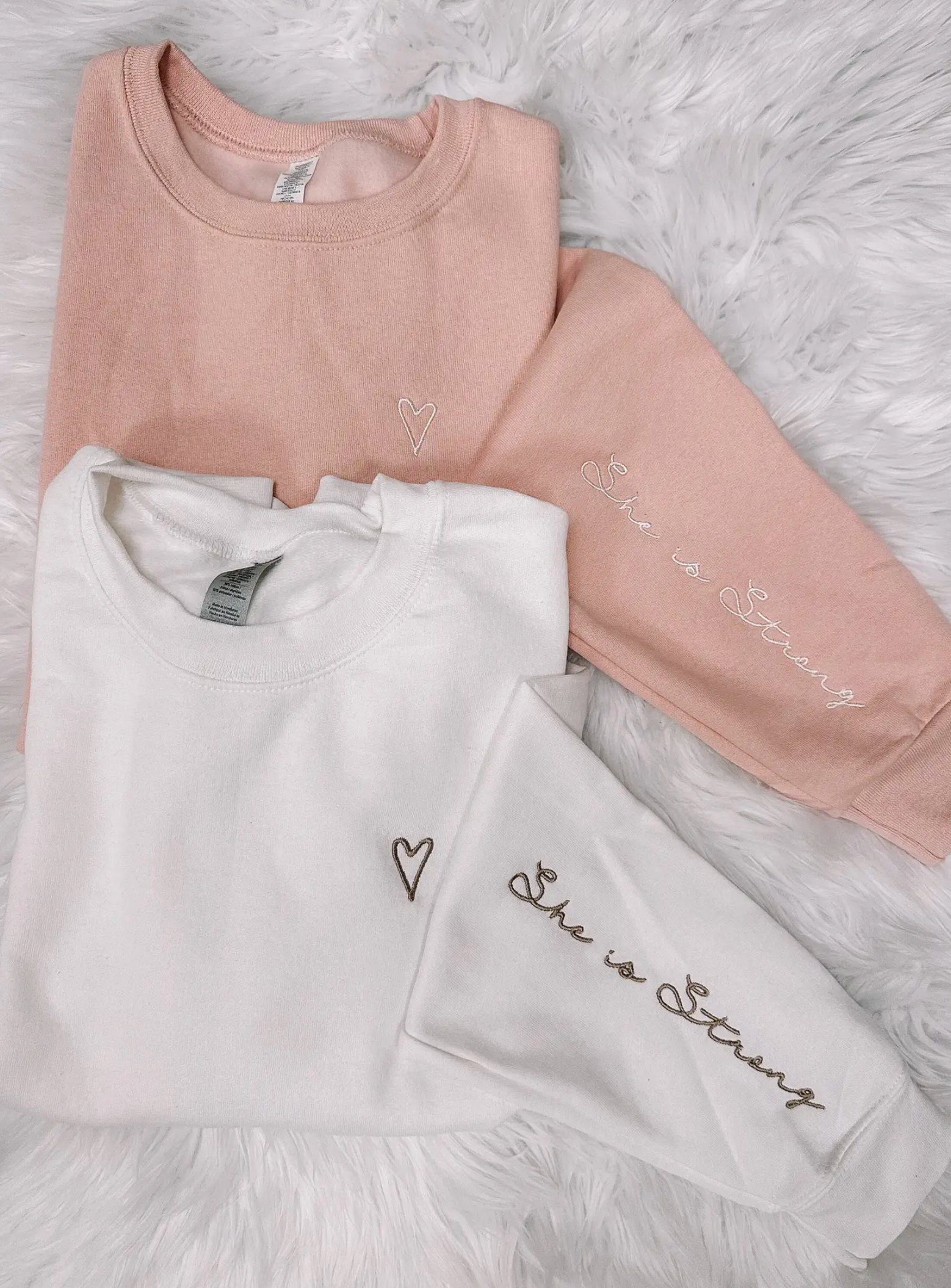 Embroidered She Is Strong Sweatshirt PREORDER-Graphic Tees-Krush Kandy, Women's Online Fashion Boutique Located in Phoenix, Arizona (Scottsdale Area)