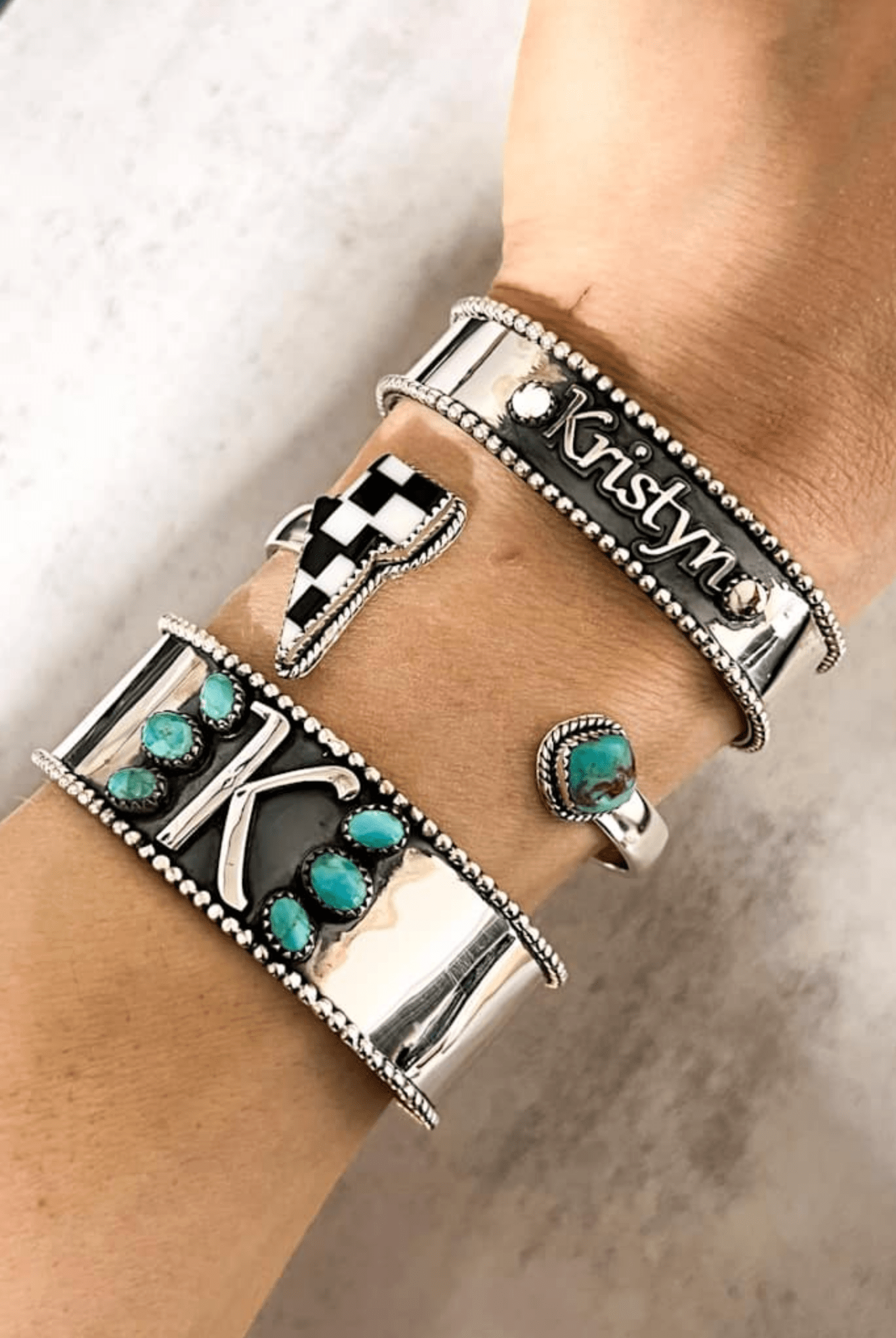 Initial Stone Cuff PREORDER-Cuffs-Krush Kandy, Women's Online Fashion Boutique Located in Phoenix, Arizona (Scottsdale Area)