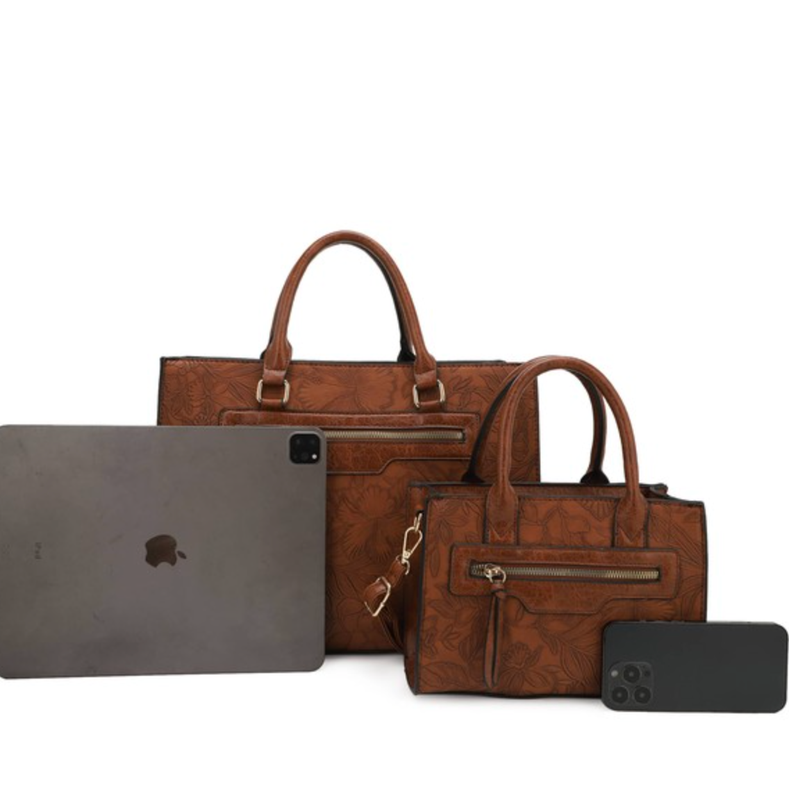 Avery 2-in-1 Floral Embossed Tote Set-Purses & Bags-Krush Kandy, Women's Online Fashion Boutique Located in Phoenix, Arizona (Scottsdale Area)