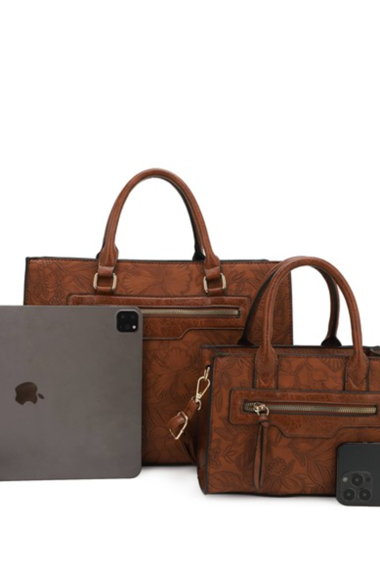Avery 2-in-1 Floral Embossed Tote Set-Purses & Bags-Krush Kandy, Women's Online Fashion Boutique Located in Phoenix, Arizona (Scottsdale Area)