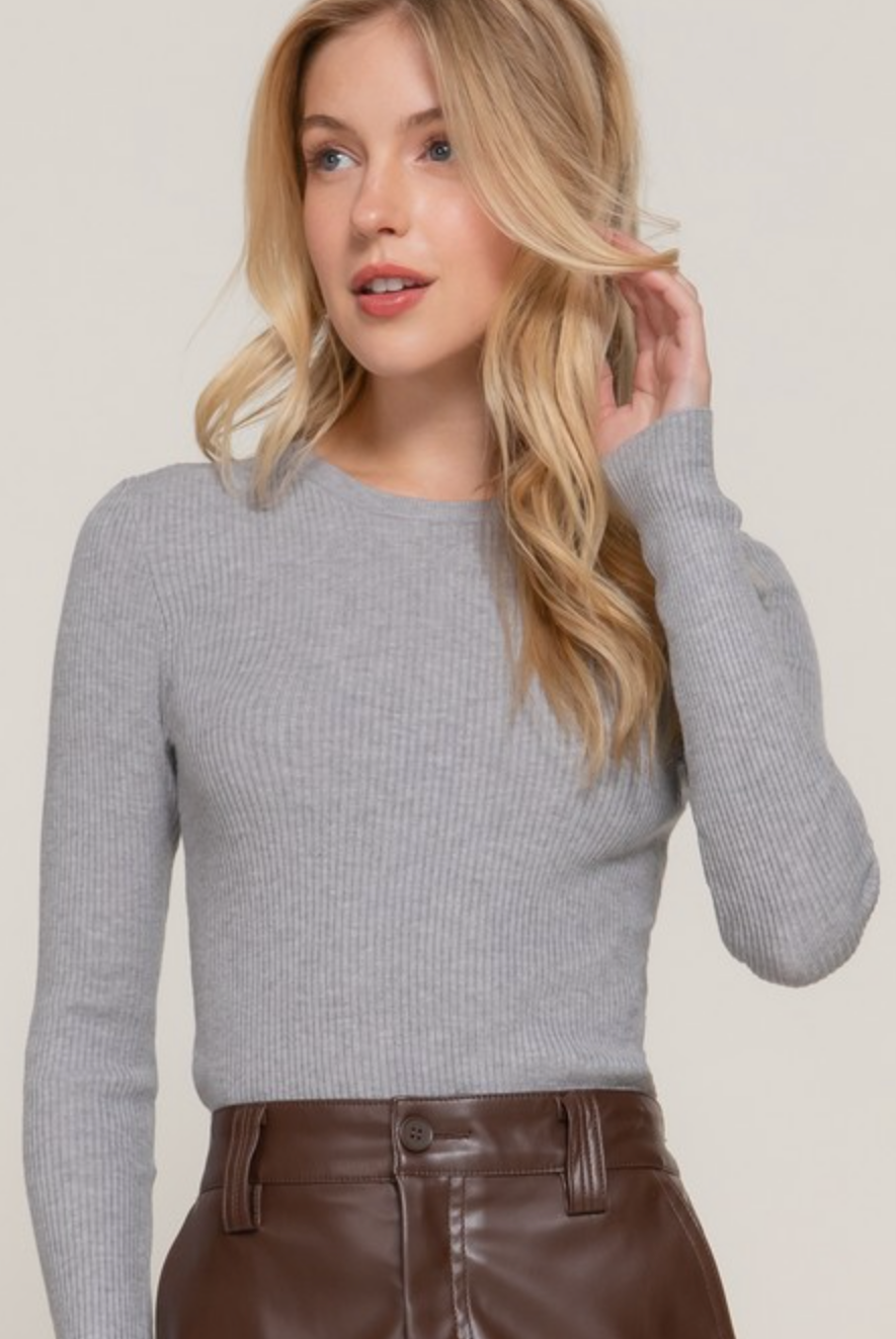 Luxe Ribbed Long Sleeve Crew Sweater-Tops-Krush Kandy, Women's Online Fashion Boutique Located in Phoenix, Arizona (Scottsdale Area)