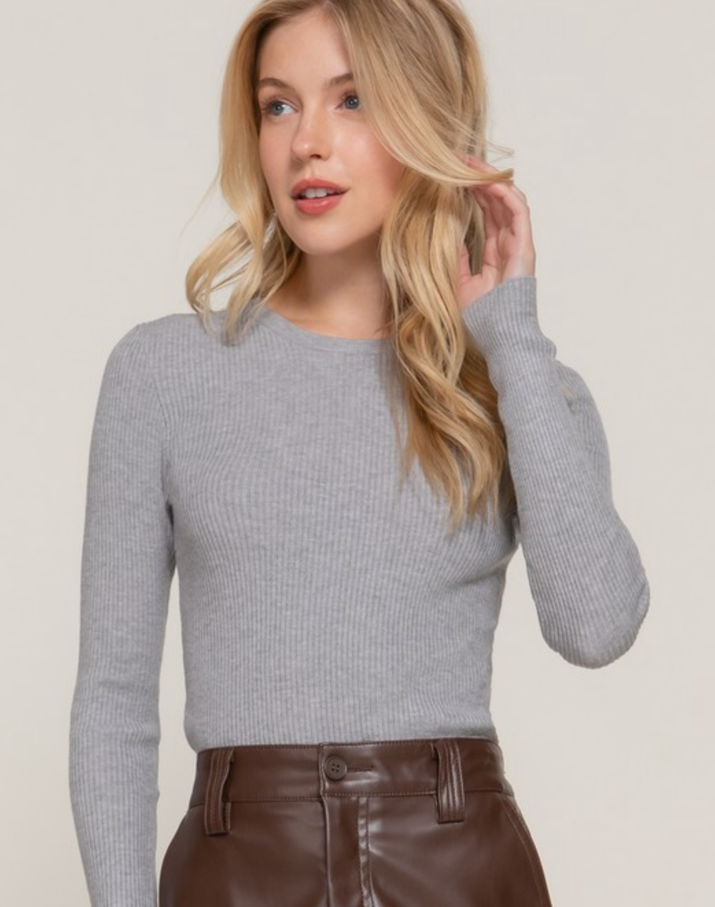 Luxe Ribbed Long Sleeve Crew Sweater-Tops-Krush Kandy, Women's Online Fashion Boutique Located in Phoenix, Arizona (Scottsdale Area)