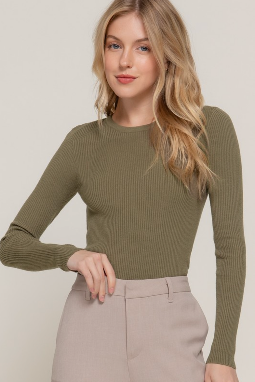 Luxe Ribbed Long Sleeve Crew Sweater-Tops-Krush Kandy, Women's Online Fashion Boutique Located in Phoenix, Arizona (Scottsdale Area)