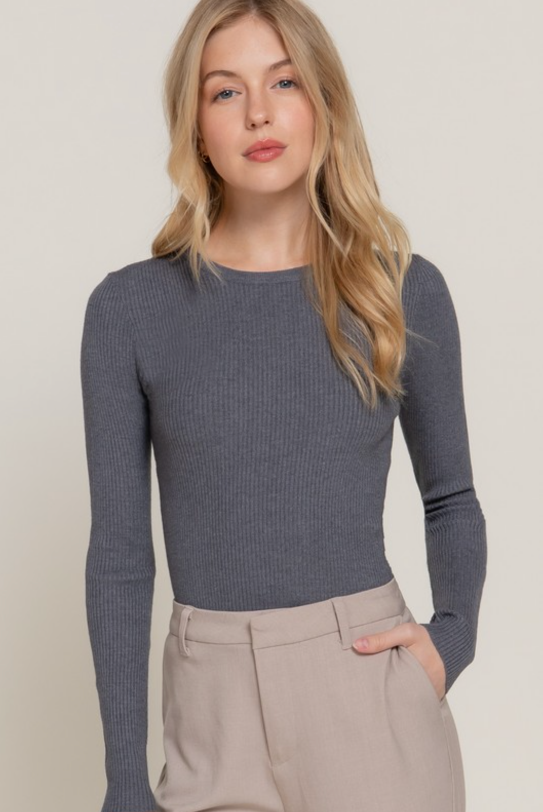 Luxe Ribbed Long Sleeve Crew Sweater-Tops-Krush Kandy, Women's Online Fashion Boutique Located in Phoenix, Arizona (Scottsdale Area)