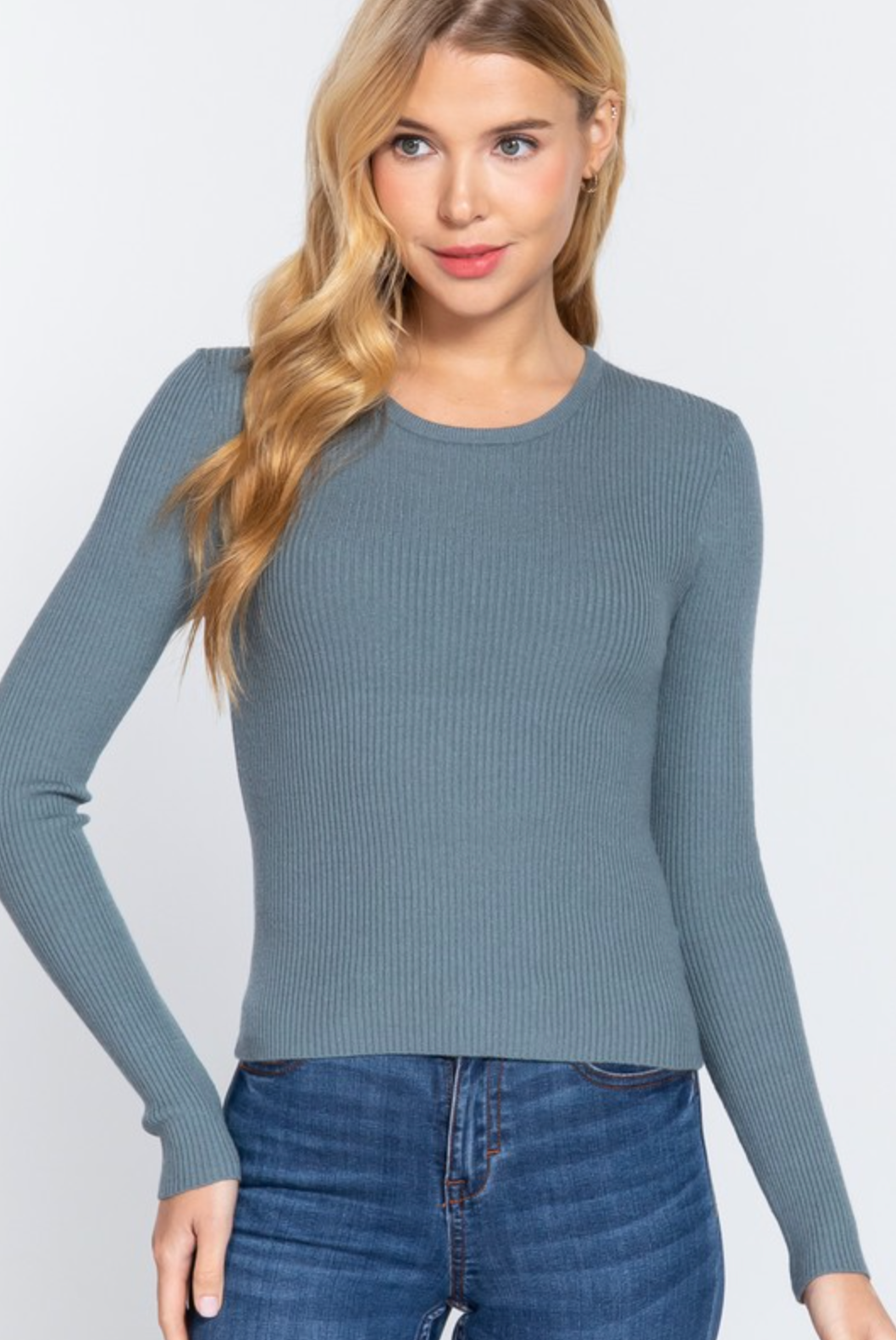 Luxe Ribbed Long Sleeve Crew Sweater-Tops-Krush Kandy, Women's Online Fashion Boutique Located in Phoenix, Arizona (Scottsdale Area)
