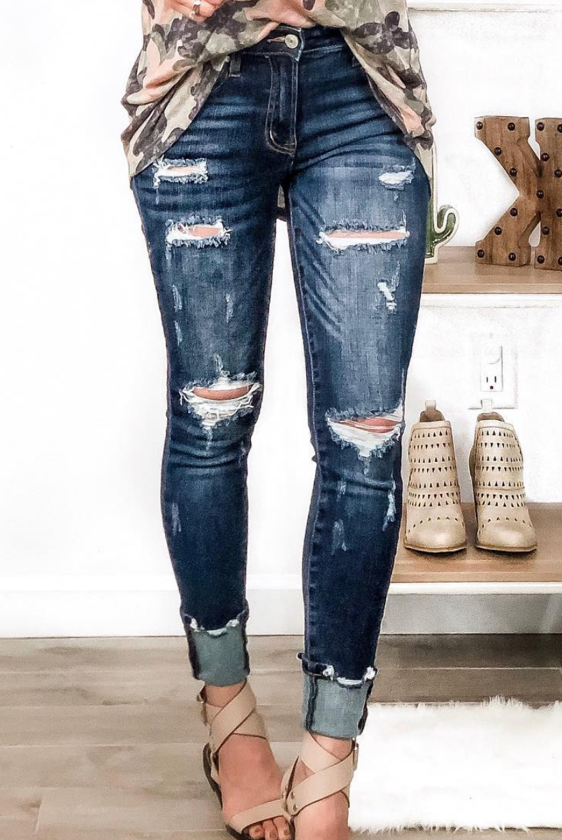 30" Destroyed Front Button Jean | KANCAN-Jeans-Krush Kandy, Women's Online Fashion Boutique Located in Phoenix, Arizona (Scottsdale Area)