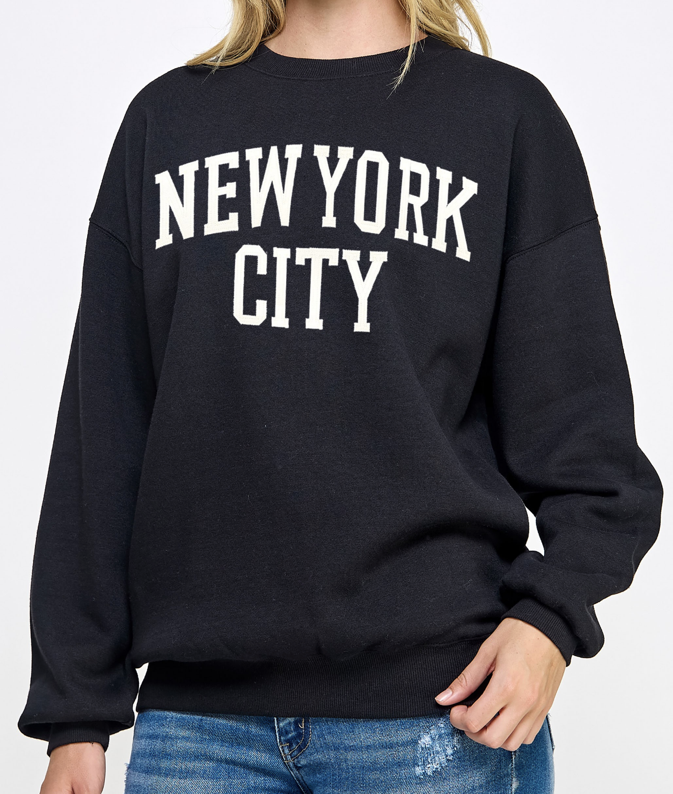 Fleece New York City Patched Crewneck-Sweatshirts-Krush Kandy, Women's Online Fashion Boutique Located in Phoenix, Arizona (Scottsdale Area)